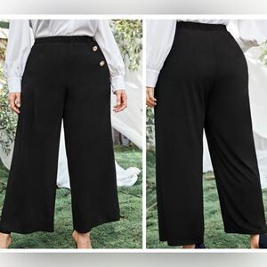 Jinglimited wide leg pants black with gold buttons